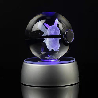 Pokemon Crystal Ball 3D Toys Snorlax Mewtwo Pikachu Figures Pokémon Engraving Model with LED Light Base Kids Gift Collectable