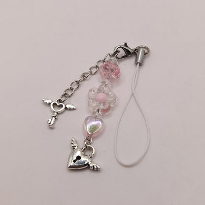 Pink Y2K Phone Charms Pendant Kawaii Key Chain For Bag iPhone Samsung Cute Accessories Women Girl Strap Lanyard Beaded Ins Korea