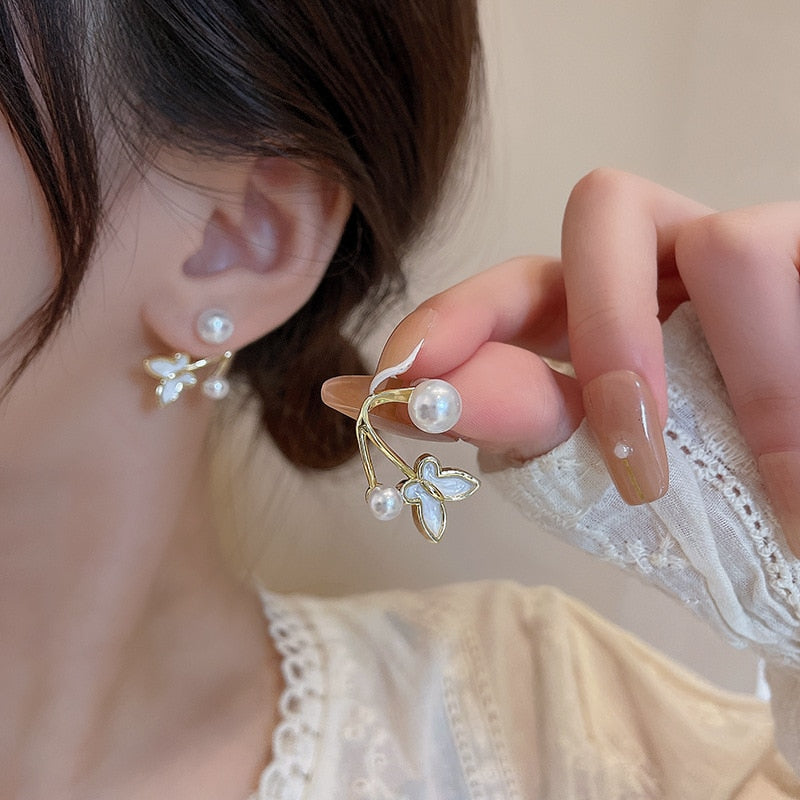 White Color Flower Dangle Earrings for Women Heart Flower Round Leaf Triangle Pearl Bowknot Round Earring Jewelry Brincos