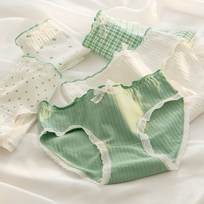 5Pcs/Set Soft Cotton Panties For Women Cute Girls Briefs Female Mid Waist Underwear Intimates Underpants Lingerie Shorts