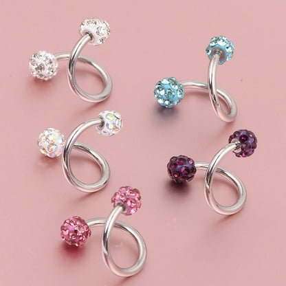 1PCS Stainless Steel Crystal Twist Helix Earring Cartilage Jewelry S Shape Labret Piercing Lip Ring Twist Tragus Earring Stud