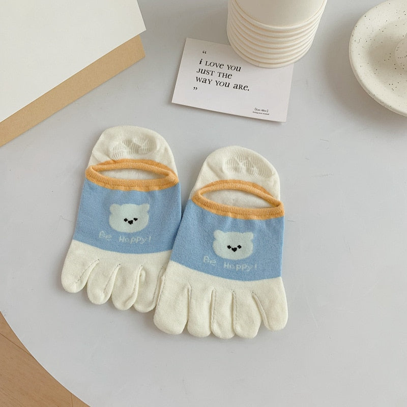 Five finger socks Summer thin breathable hollow cartoon cute Japanese invisible boat socks Split toe female socks