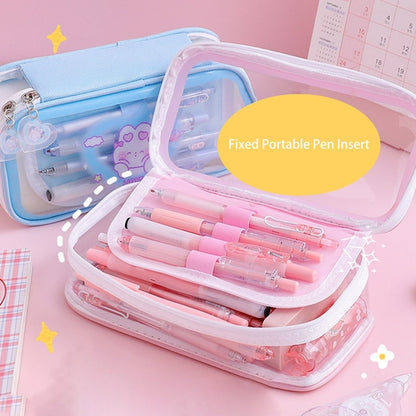 Cute Cartoon Bear Large Capacity Pencil Case Transparent Multi Layered Pencil Bag Stationery Storage Bag Box School Supplies