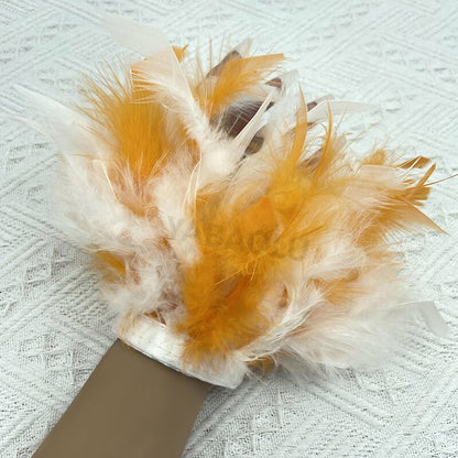 Women Natural Fur Feather Cuffs Snap On Bracelet Arm Cuff Shirts Sleeves For Women Real Ostrich Feather  Anklet Wrist Cuff