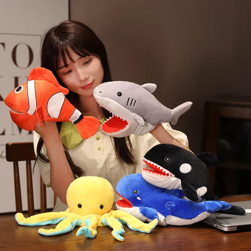 Stuffed Animal Ocean Series Plush Toys Hand Finger Story Puppet Octopus Penguin Crocodile Chameleon Shark Fish Killer Whale Kawaii Education Toys