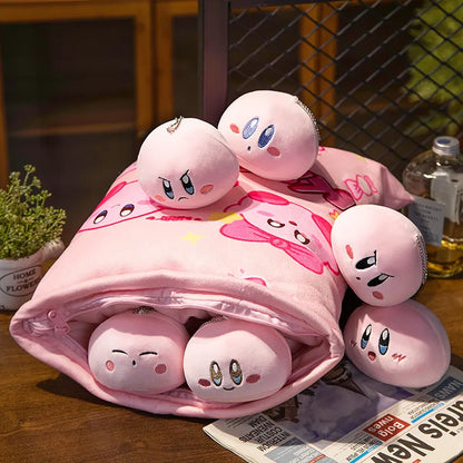 Pink Kirby Game Figures A Plushie Bag With 6 Pendant Dolls Pudding Pillow Toy Stuffed Animals Kawaii Plush Cushion For Gift