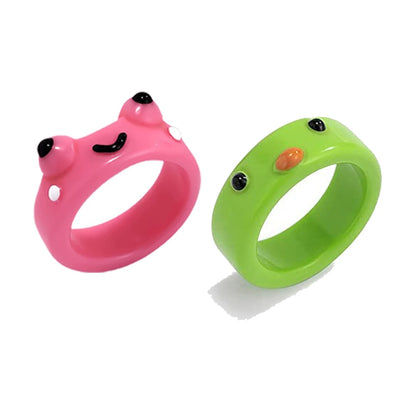 2Pc Cute Frog Rings Lover Polymer Clay Resin Acrylic Rings for Women Girls Couple Travel Ring Summer Fashion Animal Jewelry Gift