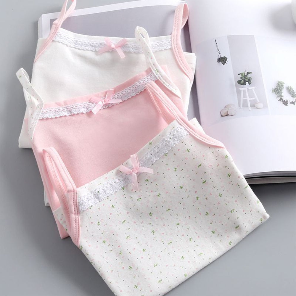 3-8 Years Old Summer Little Girl Tank Top Refreshing Breathable Cute Bow Vest Selected High Quality Cotton White Pink Small Spot