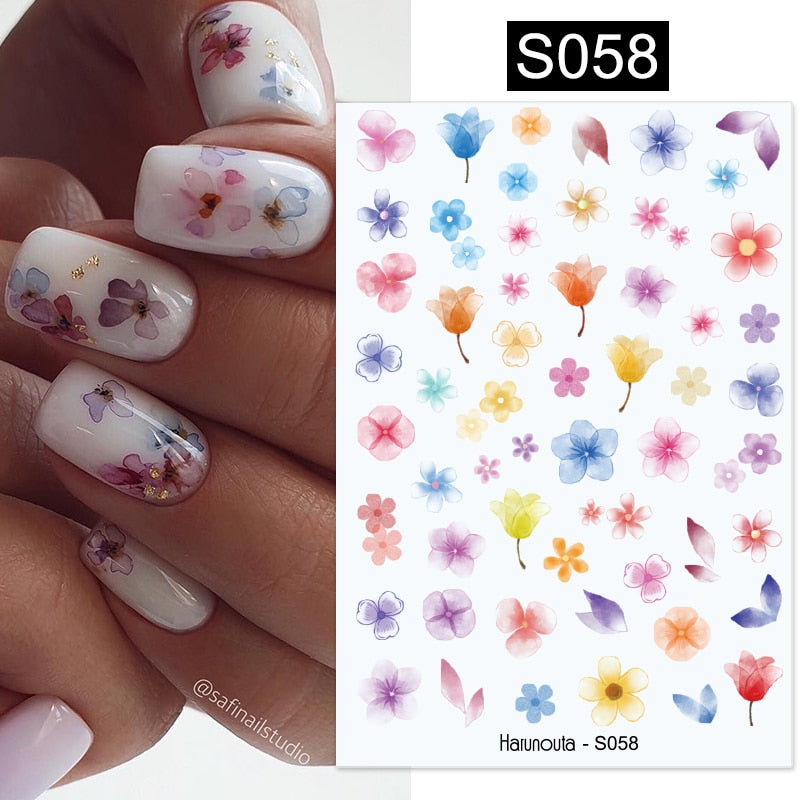 Harunouta Simple Flowers 3D Nail Stickers Gold Heart French Tip Lines Leopard Print Design Adhesive Sliders Manicure Nail Decals