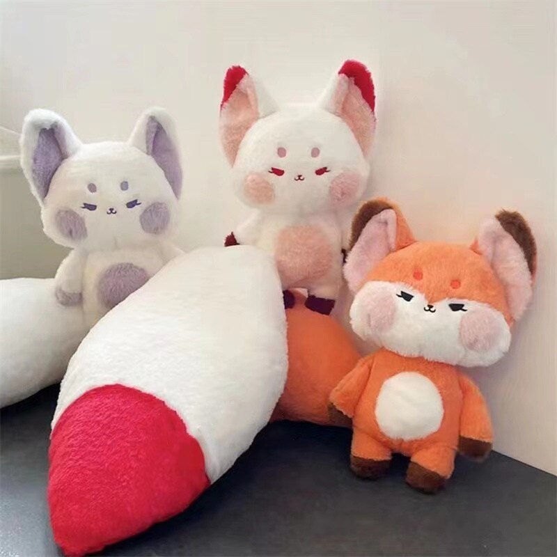 Red Fox Stuffed Animal Plush Toy with Big Giant White Tail Cute Kawaii Anime Cartoon Plushie Room Decor Bed Pillow Soft Doll Girl Kids Christmas Birthday Gift