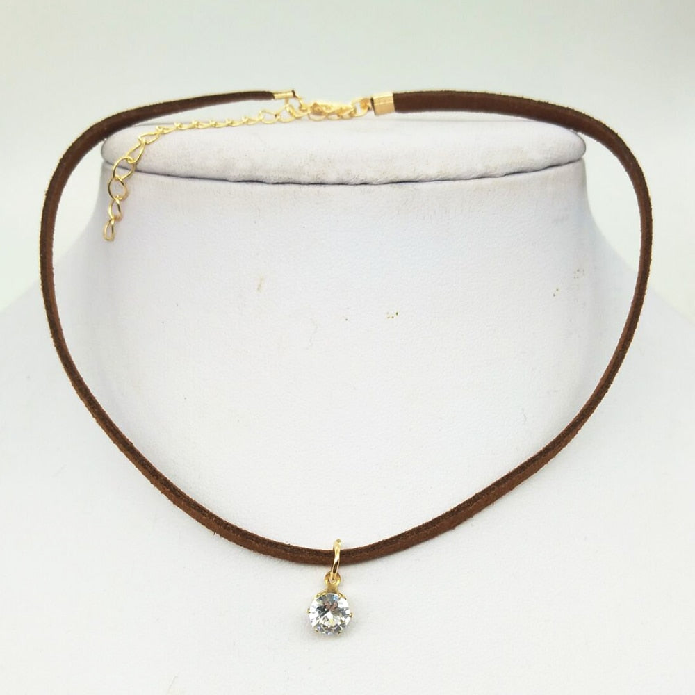 Poputton Rhinestone Chokers Necklaces for Women Jewelry Black Velvet Rope Chain Choker Necklace with Pendant Collier Femme