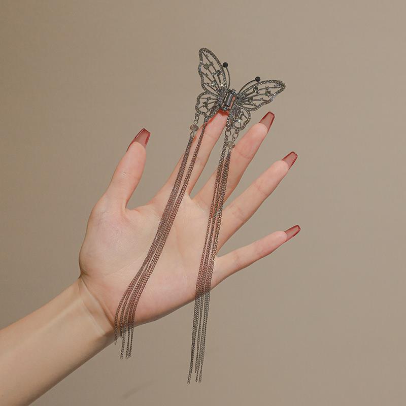 New Female Butterfly Pearl Tassel Hair Claw Rhinestone Clip Korean Simple Shark Ponytail Crab Clip Girls Hair Accessories