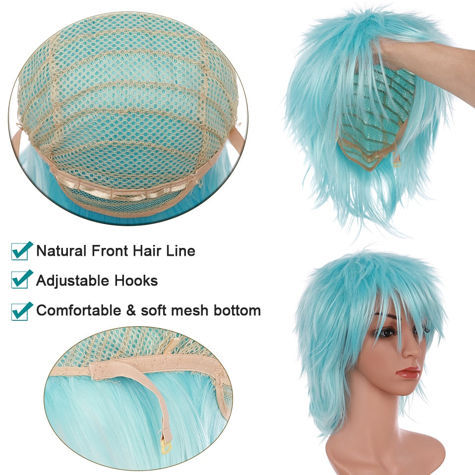 BENIHAIR Synthetic Wig Cosplay Wig White Red Green Blue Pink Yellow Hair Short Layer Wig Fake Hair Extension Men Women Party Wig