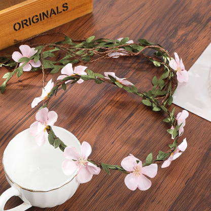 Bohemian Rattan Flower Vines Crown Headband for Bride Wedding Hair Accessories Girls Floral Wreath Head Band Hairstyles Headdres