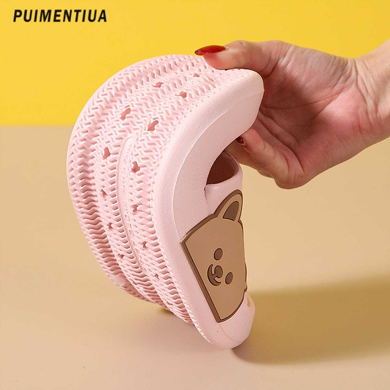 Women Slippers Beach Slides Cartoon Bear Flip Flops Men's Thick Sole Indoor Bathroom Anti-Slip Shoes Summer Couple Sandals
