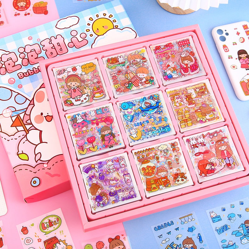 Mr. Paper 50Psc Bulk Cartoon Cute Stickers PET Waterproof Handbook Decoration Korean Stationery Kawaii Stickers for Kids Supplie