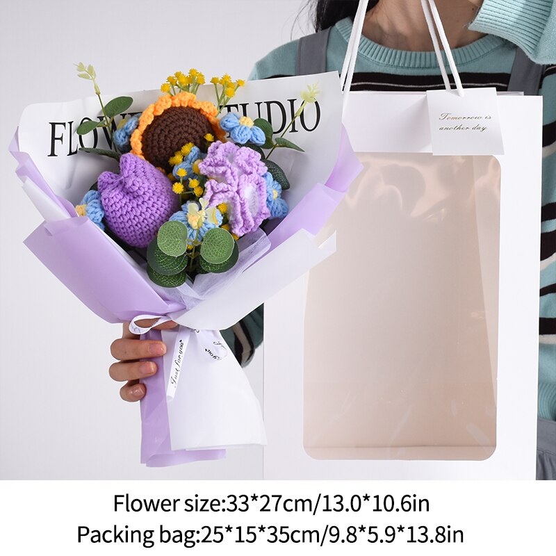 Finished Knitted Flowers Sunflower Crochet Bouquet Creative Knitted Flowers Birthday Handmade Gifts Teacher's Day Gifts