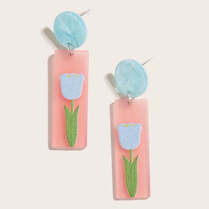 New Pattern Earring New Retro FlowerContrast Color Square Earrings Acrylic Simple Candy Color Earrings Pendientes Piercing