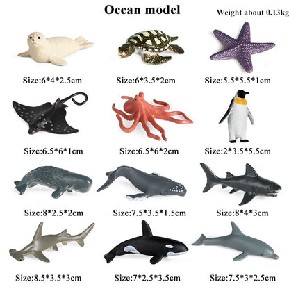 Oenux Montessori Miniature Lion Shark Horse Dinosaur Animals Model Set Action Figures Figurine Zoo Cute Education Kids Toy Gift