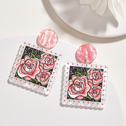 New Pattern Earring New Retro FlowerContrast Color Square Earrings Acrylic Simple Candy Color Earrings Pendientes Piercing
