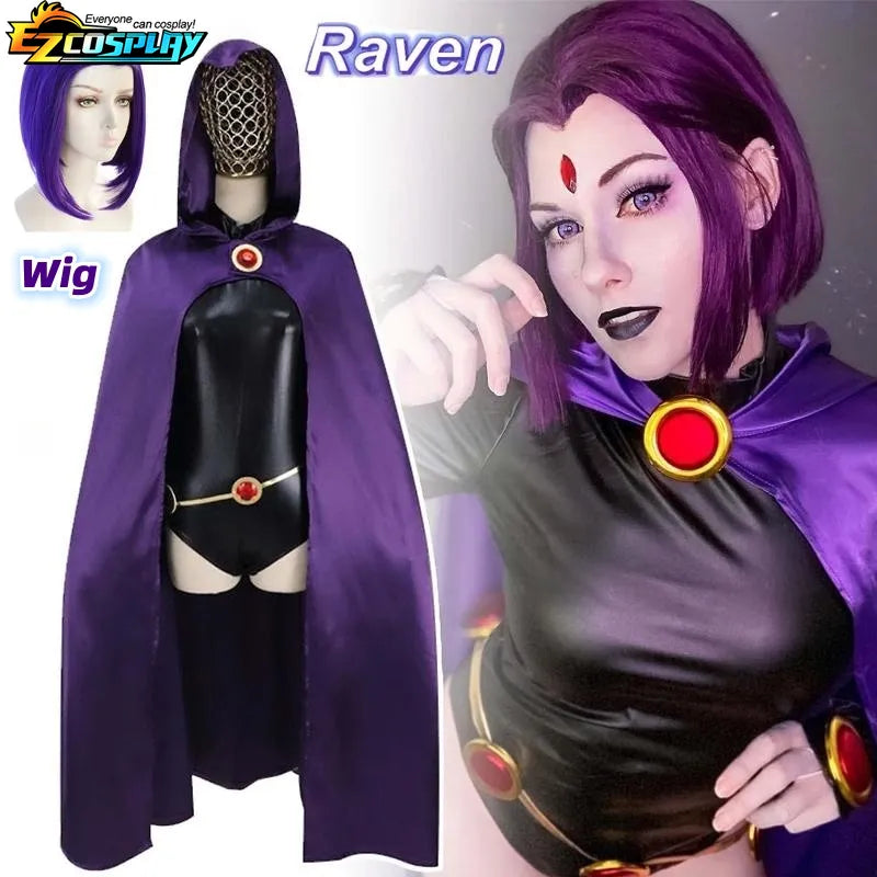 Teen Titans Raven Cosplay Costume Deluxe Jumpsuit Cloak Belt Suit Halloween Uniform for Women XS-3XL