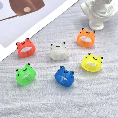 Colorful Luminous Frogs Acrylic Ring for Women Cute Funny Cartoon Animal Aesthetic Glow In The Dark Rings Summer Jewelry Gift