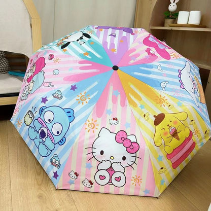 Sanrio Umbrella Kawaii Kuromi Cartoon Automatic Sunshade Umbrella Sun Umbrella Sunscreen Anti-Ultraviolet Folding Umbrella