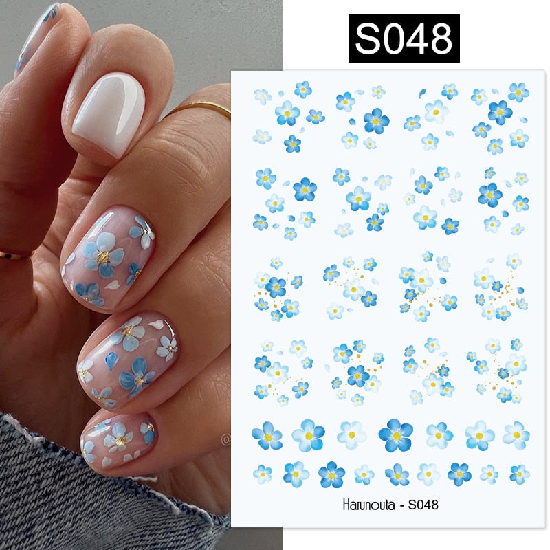 Harunouta Simple Flowers 3D Nail Stickers Gold Heart French Tip Lines Leopard Print Design Adhesive Sliders Manicure Nail Decals