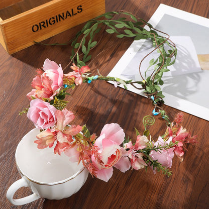 Bohemian Rattan Flower Vines Crown Headband for Bride Wedding Hair Accessories Girls Floral Wreath Head Band Hairstyles Headdres