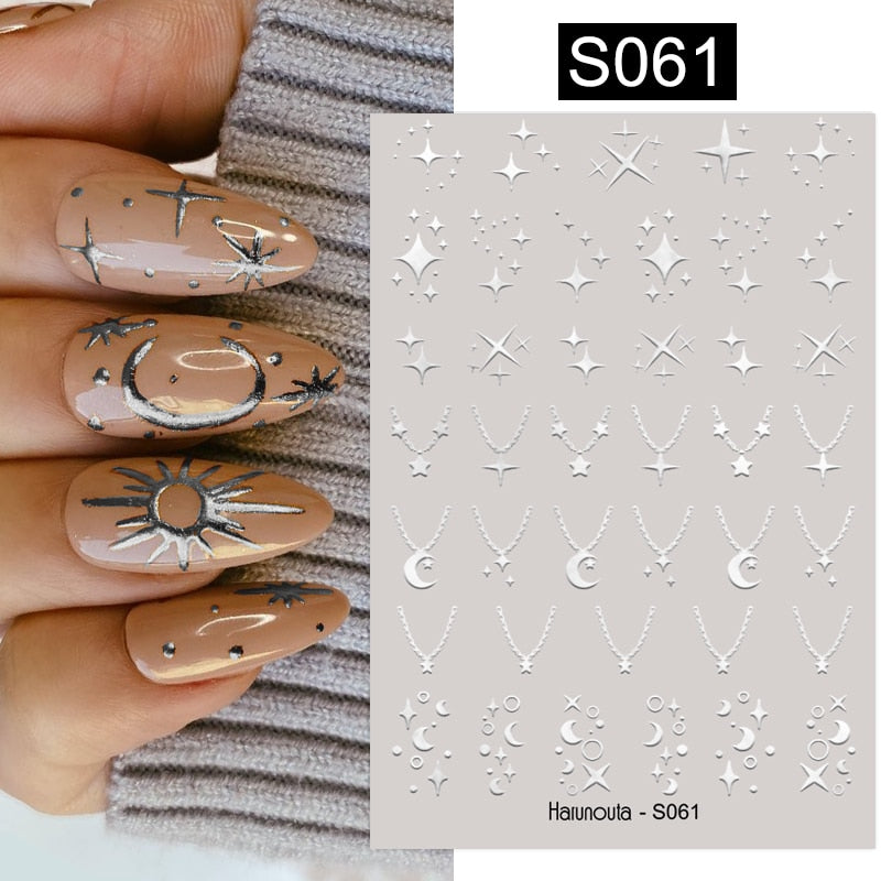 Harunouta Simple Flowers 3D Nail Stickers Gold Heart French Tip Lines Leopard Print Design Adhesive Sliders Manicure Nail Decals