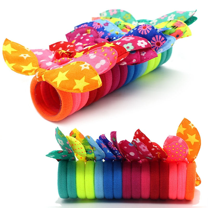 20Pcs Cute Small Rabbit Ear Hair Bands Girl Rubber Band Elastic Band Baby Headwear Korean Children Hair Accessories Ornaments