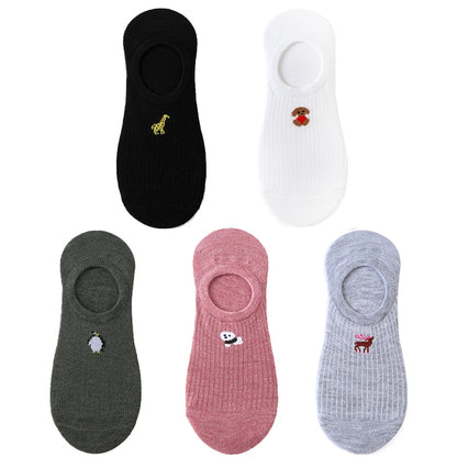 5 pairs of 10 pieces Spring fashion socks Women cartoon animal embroidery cotton Women's socks Casual sports funny ankle socks