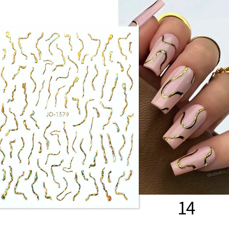 Harunouta Simple Flowers 3D Nail Stickers Gold Heart French Tip Lines Leopard Print Design Adhesive Sliders Manicure Nail Decals