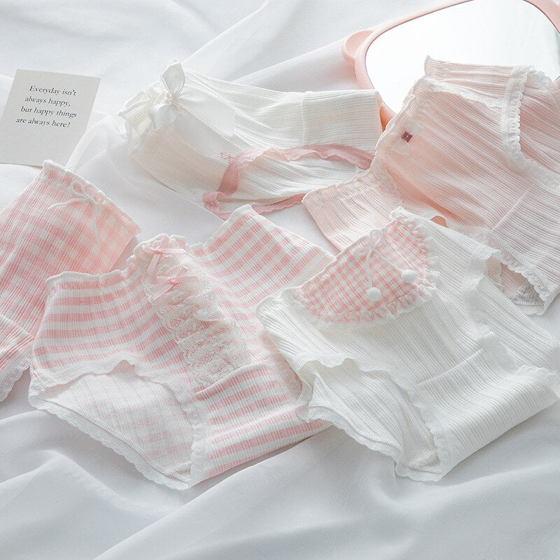 WONTIVE 1pc 3pcs set Cute Panties with Bow Knot Womens Cotton Panties Pink Lolita Japanese Panty Underwear For Women Girl Briefs