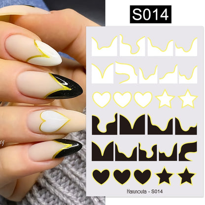 Harunouta Simple Flowers 3D Nail Stickers Gold Heart French Tip Lines Leopard Print Design Adhesive Sliders Manicure Nail Decals