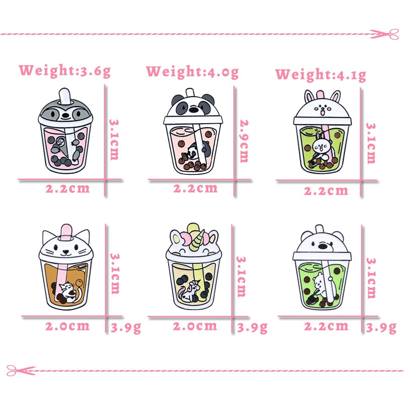 Cute Bubble Tea Enamel Pins Cartoon Milk Tea Brooch With Animals Panda Cats Unicorn Badge for Kids Jacket Backpack Jewelry Gifts