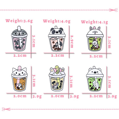 Cute Bubble Tea Enamel Pins Cartoon Milk Tea Brooch With Animals Panda Cats Unicorn Badge for Kids Jacket Backpack Jewelry Gifts