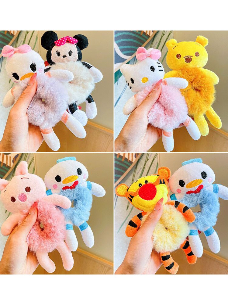 Women Girls Piglet Pooh Bear Tigger Hair Scrunchies Cat Rabbit Plush Elastic Hair Bands Sweet Pontail Holder Kids Hair Tie Hair