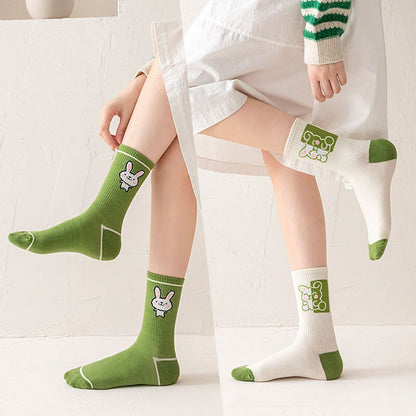 Cartoon Rabbit Carrot Green Women Socks Cute Fashion Funny Cotton Socks For Girls College Style Harajuku Kawaii Calcetines