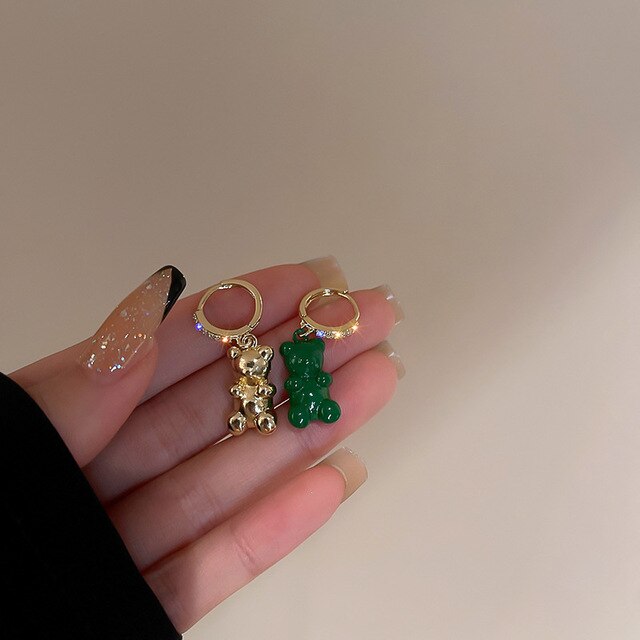 Cute Acrylic Candy Gummy Bear Dangle Earrings for Women Rainbow Bear CZ Hoop Earrings Korean Fashion Sweet Girl Jewelry