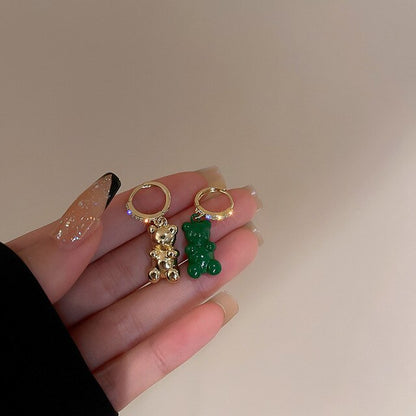 Cute Acrylic Candy Gummy Bear Dangle Earrings for Women Rainbow Bear CZ Hoop Earrings Korean Fashion Sweet Girl Jewelry