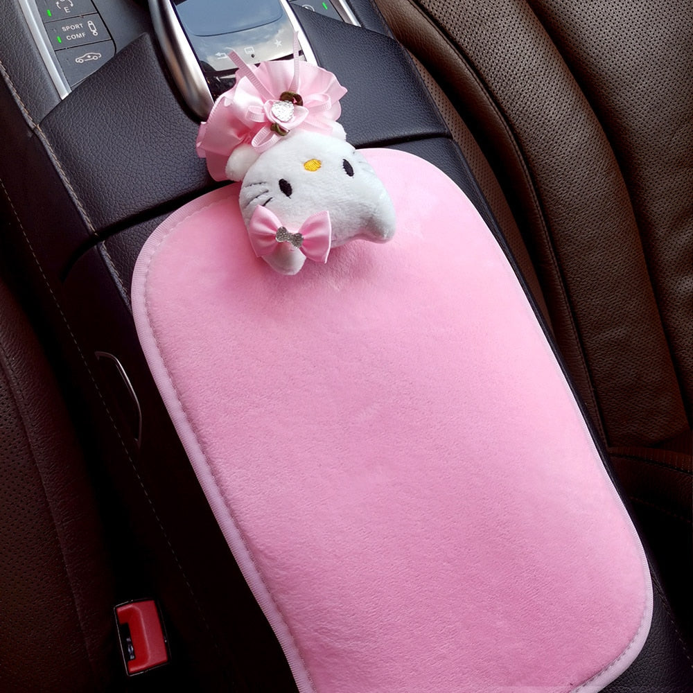 Kawaii Sanrio Anime Kt Cat Hello Kitty Plush Steering Wheel Cover Car Accessories Headrest Pillow Lumbar Pillow Plushie Seatbelt Cover Gift