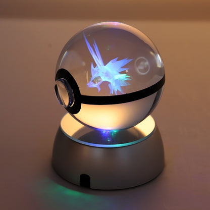 Pokémon Crystal Poké Ball: Pikachu Charizard Eevee Mew Mewtwo Bulbasaur Squirtle Jolteon Charmander Snorlax Dragonite LED Night Light Base Display Model Gift