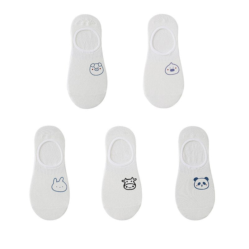 Women's cotton ankle socks, socks designed by rabbits, cows, hearts, warm and informal animals, 5 pairs of 10 pieces