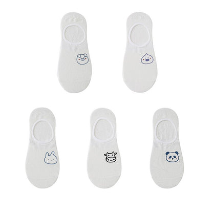 Women's cotton ankle socks, socks designed by rabbits, cows, hearts, warm and informal animals, 5 pairs of 10 pieces