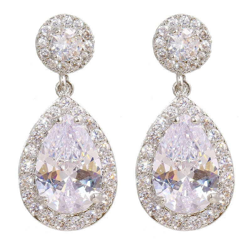 Luxury Zircon Wedding Long Dangle Earrings with Round Water Drop Elegant CZ Earrings for Women Bridal Wedding Jewelry Dress