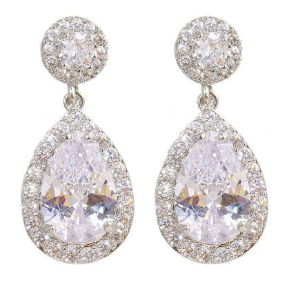 Luxury Zircon Wedding Long Dangle Earrings with Round Water Drop Elegant CZ Earrings for Women Bridal Wedding Jewelry Dress