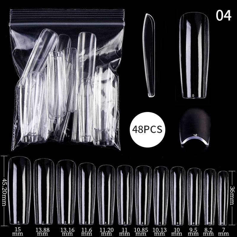 Press on Nails Coffin Nail Tips Clear Full Cover Fake Acrylic UV Gel Nails Extension System Oval Almond Sculpted False Nail Tips