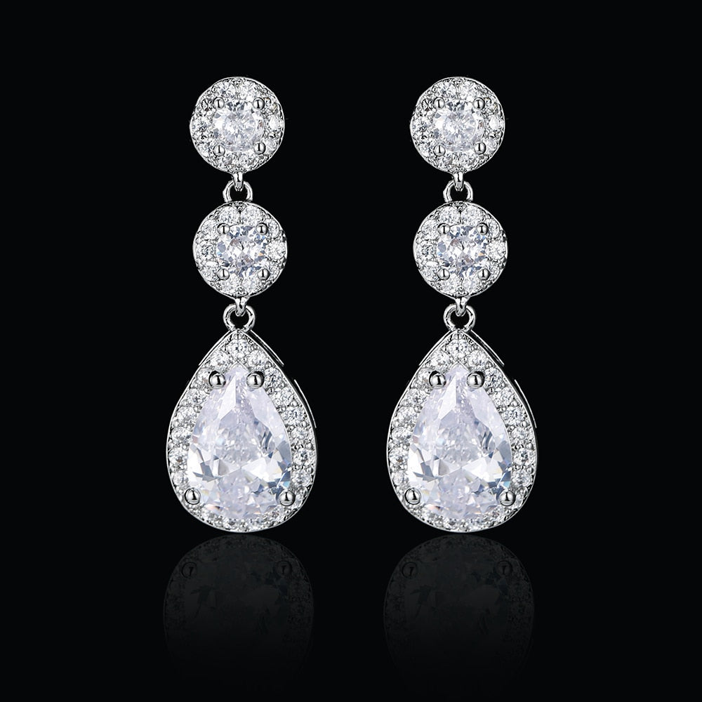 Luxury Zircon Wedding Long Dangle Earrings with Round Water Drop Elegant CZ Earrings for Women Bridal Wedding Jewelry Dress