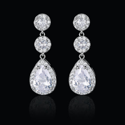 Luxury Zircon Wedding Long Dangle Earrings with Round Water Drop Elegant CZ Earrings for Women Bridal Wedding Jewelry Dress